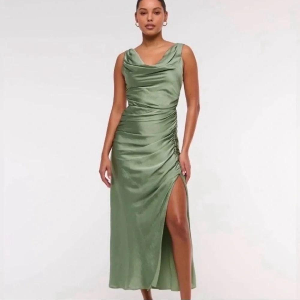 Abercrombie & Fitch Satin Cowl Neck Maxi Dress - Sage